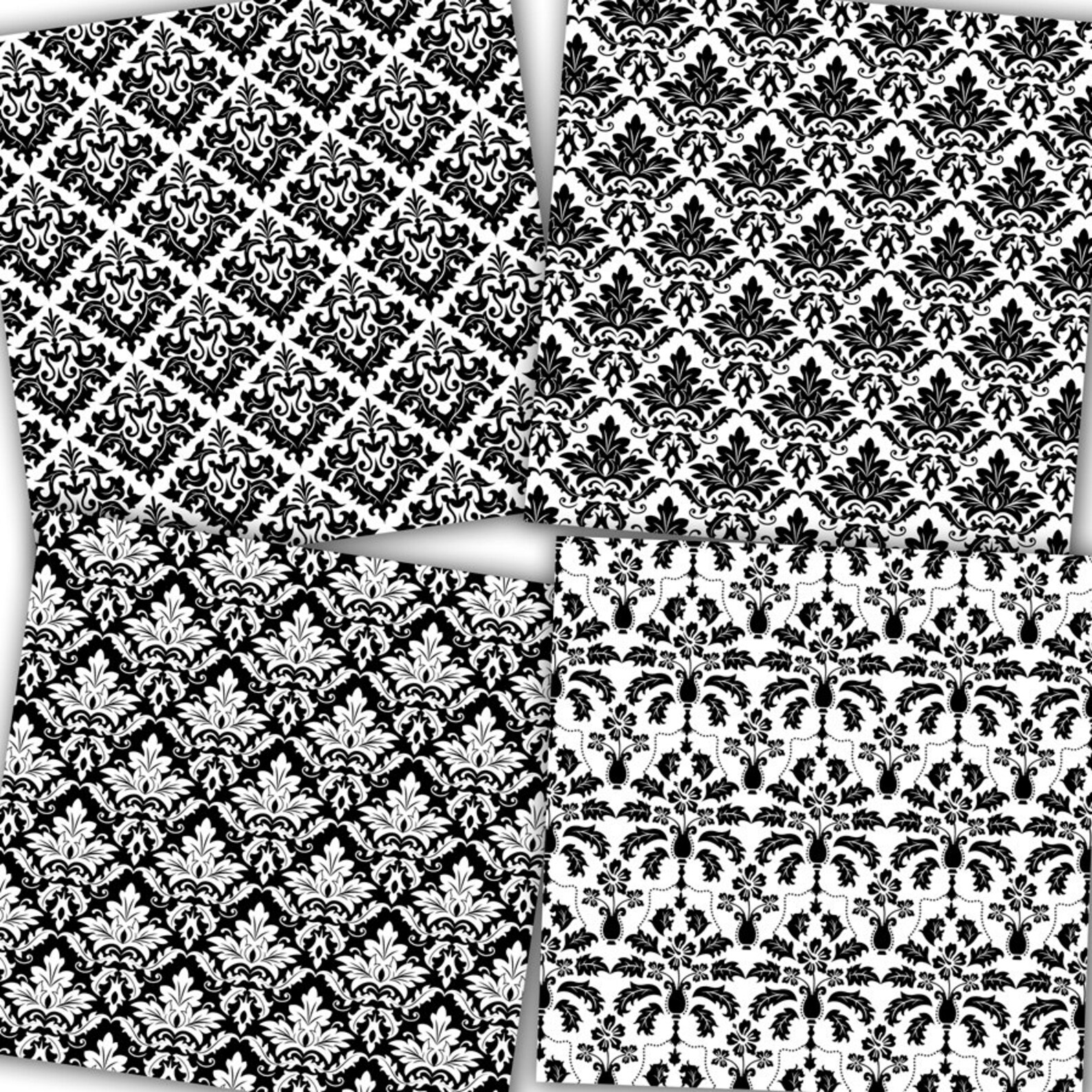 Black and White Damask Digital Paper black and White Etsy