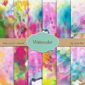 Watercolor Digital Paper: &quot;Watercolor Backgrounds&quot; pastel colors,textured digital paper, watercolor textures, pastel digital paper
