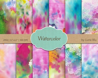 Pastel Watercolor Textures: Scrapbook Paper Backgrounds (Digital Download)