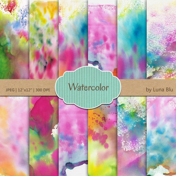 Pastel Watercolor Textures: Scrapbook Paper Backgrounds (Digital Download)