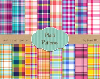 Plaid numérique papier : Papier scrapbooking « Plaid Patterns », fonds à carreaux, téléchargement immédiat