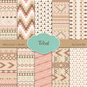 Tribal Digital Paper: &quot;Tribal Patterns&quot; pastel tribal papers with triangles, chevron, arrows, aztec digital paper, tribal designs