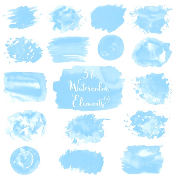 Watercolor splash clipart, blue watercolor splashes, blue watercolor brush strokes, splash clip art, watercolor splotches, watercolor logo