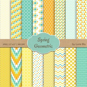 : Geometrische Digital "Frühling geometrische Muster" Scrapbook Papier, geometrischen Mustern, mit Dreiecken, Vierpass, Waben, chevron