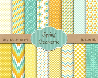Spring Geometric Patterns: Scrapbook Paper Pack (Digital Download)