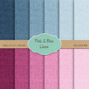 Lino Carta digitale: "Rosa e blu" trame di lino, lino sfondi per scrapbooking, cardmaking, invita, lino tela texture