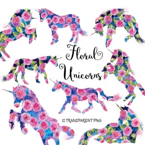 unicorn clipart floral unicorns watercolor floral etsy