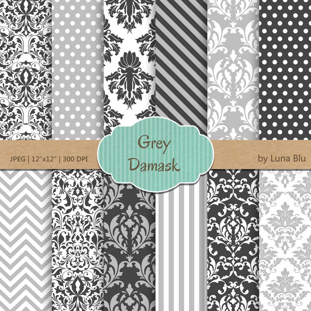 Grey Damask Digital Paper grey Damask Patterns Grey Digital Paper