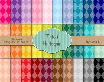 Harlequin Digital Paper pack: "Tinted Harlequin" digital paper bundle, Harlequin scrapbook paper, set of 30, commercial use, mega pack