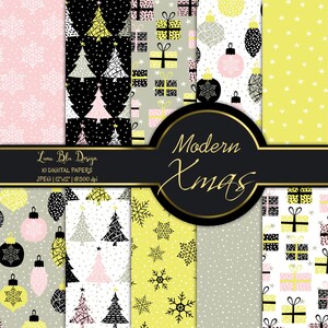 Papel digital de vacaciones, paquete de papel de vacaciones moderno, papel digital de Navidad, fondos digitales de Navidad, papel imprimible de Navidad moderna