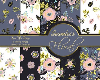 Seamless Floral Digital Paper Pack: Scrapbook Backgrounds (JPG, 300dpi)