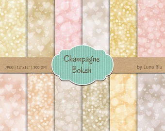 Bokeh Digital Paper Pack: " Champagne Bokeh Background" pastel bokeh textures, for Personal and Small Commercial Use, Instant Download