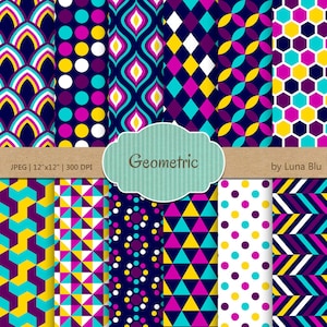 Geométrica Digital papel: "Geométricas" neon digital, papeles geométricos coloridos, fondo geométrica, geométricas scrapbook papel