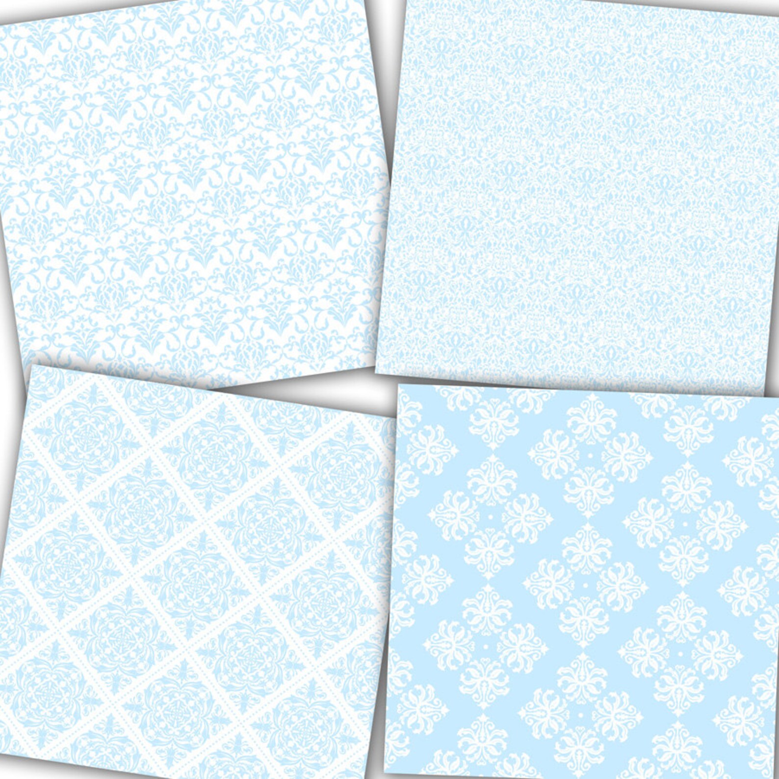 Baby Blue Digital Paper baby Blue Damask Soft Etsy UK