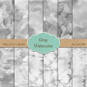 Papel de acuarela Digital: Gris "Gray acuarela" papel digital, papel scrapbook acuarela, fondos grises, texturas gris