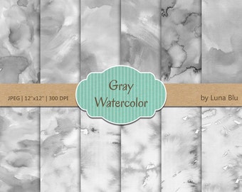 Gray Watercolor Digital Paper: Scrapbook Backgrounds (Digital Download)
