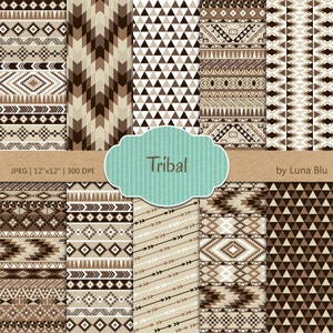 Tribal Digital Paper: &quot;Tribal Patterns&quot; neutral tribal papers with triangles, chevron, arrows, aztec digital paper, tribal designs