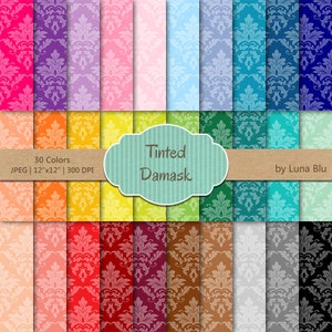 Damast Digital Paper Pack: "Getönt Damast" digitales Bundle, Damast Scrapbook Papier, eine Gruppe von 30, kommerzielle Nutzung, MegaPack