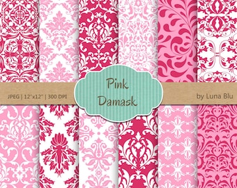 Pink Damask Paper: 12x12 Scrapbook Paper (Digital Download)
