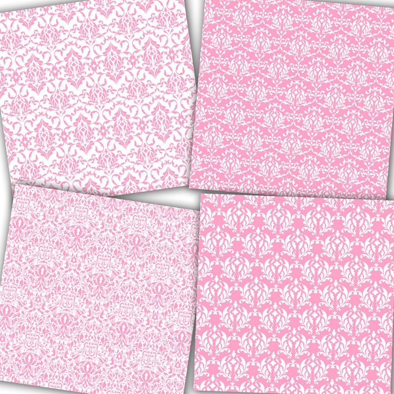Pink Damask Digital Paper pink Damask Patterns Etsy