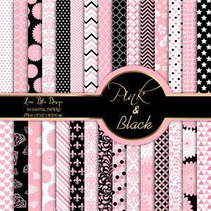 Rosa und schwarzen Papier Pack, rosa, digitale Hintergründe, digitales Papier kommerzielle Nutzung, schwarz und rosa Scrapbook Papier, Bundle