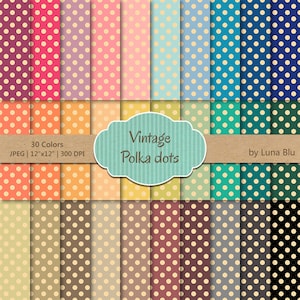 Polka Dots Digital Paper Pack: "Vintage Polka Dots" digitales Bundle, Tupfen Scrapbook Papier, Satz von 30, kommerzielle Nutzung, MegaPack
