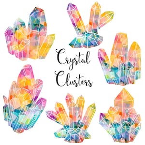 Crystals clipart: &quot;Pastel Crystals&quot; crystal clusters, gems clipart, gemstone clipart, watercolor clipart, pastel clipart, geometric clipart