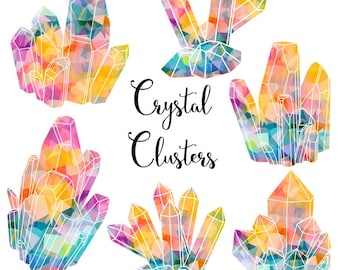 Crystals clipart: "Pastel Crystals" crystal clusters, gems clipart, gemstone clipart, watercolor clipart, pastel clipart, geometric clipart