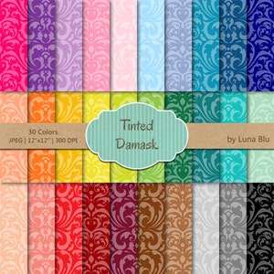 Damascato in confezione di carta digitale: "Damasco tinto" bundle di carta digitale, carta scrapbook damascato, set di 30, uso commerciale, mega pack
