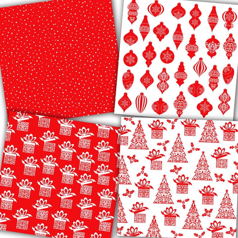 Red Christmas Digital Paper Red Christmas Backgrounds Red Etsy