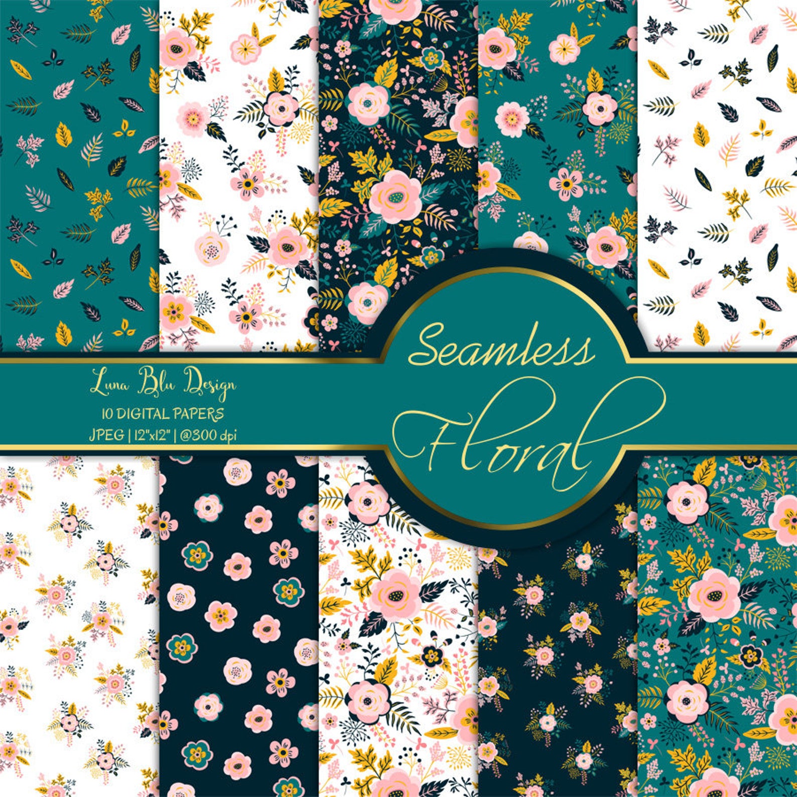 Floral Digital Paper Seamless Floral Digital Paper Etsy