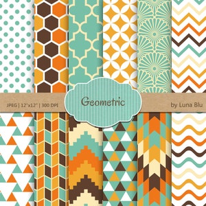 Geometrische Digital Papier: "Geometrische" Scrapbook Papier, geometrische Design, mit Dreiecken, Vierpass, Waben, tribal-Muster, Schuppen