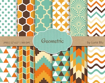Geometric Digital Paper: Scrapbook Patterns (12x12 inches, JPG)