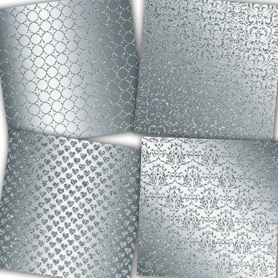 Silver Glitter Digital Paper: Metallic Scrapbook Patterns (digital ...