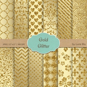 Gold Glitter Digital Paper: &quot;Gold Glitter Patterns&quot; glitter digital paper, metallic gold backgrounds, gold scrapbook paper, instant download