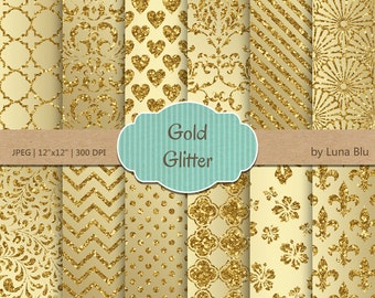 Gold Glitter Digital Paper: "Gold Glitter Patterns" glitter digital paper, metallic gold backgrounds, gold scrapbook paper, instant download