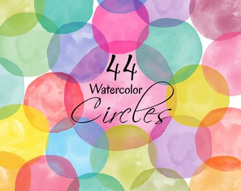 Watercolor Circles Clipart: 44 Handpainted PNG Design Elements