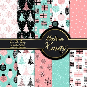 Modern Christmas digital paper, holiday digital paper, hand drawn xmas digital paper, printable christmas patterns, holiday backgrounds