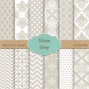Carta grigia di Digital: Carte di grigio scrapbook "Gray Patterns", per gli inviti, cardmaking, mestieri, stazionario, album di foto