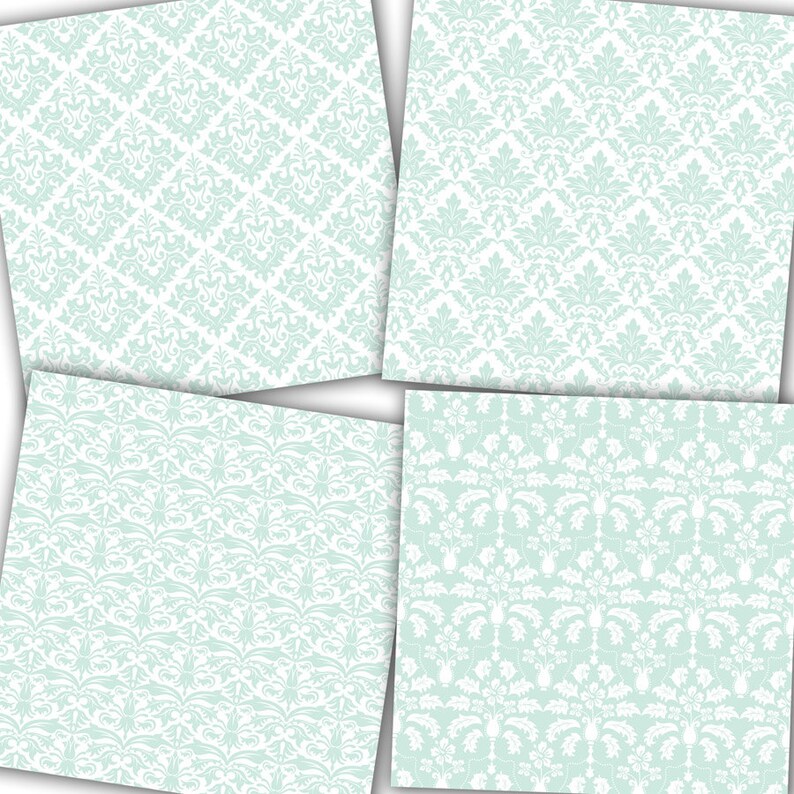 Damask Digital Paper Mint Damasks mint green Etsy