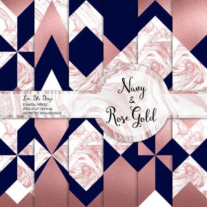 Marine und Rose Gold geometrische Digital Paper: "Marine und Rose Gold Geo Muster" rose gold Papier, Luxus, chic, modern Hintergründe