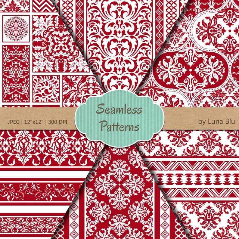 Red Scrapbook Paper red Seamless Patterns Red Etsy