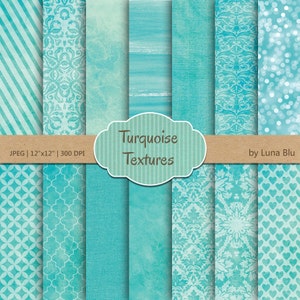Papel digital texturizado: "Texturas turquesa", papel digital turquesa, fondos texturizados, acuarela, bokeh