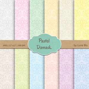 : Damast Digital "Pastell Damast" weichen Pastell digitale Papier, Damast-Muster, für Scrapbooking, Cardmaking, Handwerk
