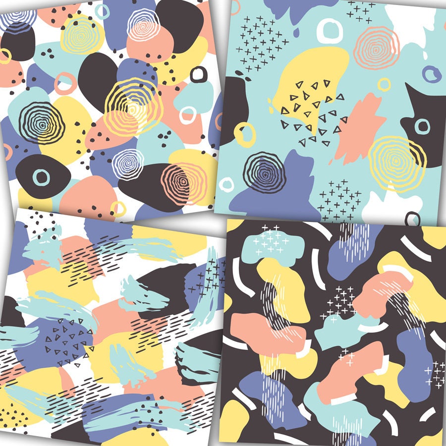 Modern Abstract Digital Paper: Seamless Trendy Patterns (12x12, 300dpi ...