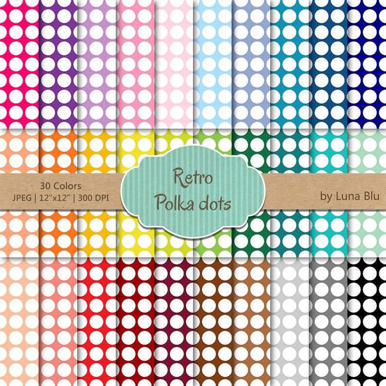 Download Polka Dots Digital Paper pack: Retro Polka Dots | Etsy