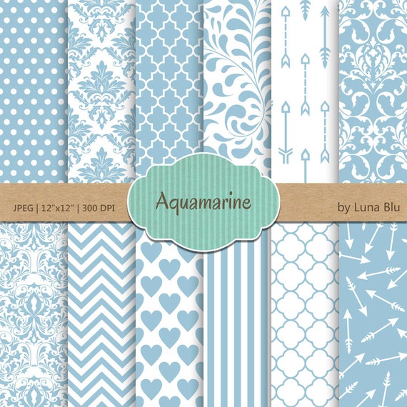 Aquamarine Digital Paper Aquamarine Patterns Etsy