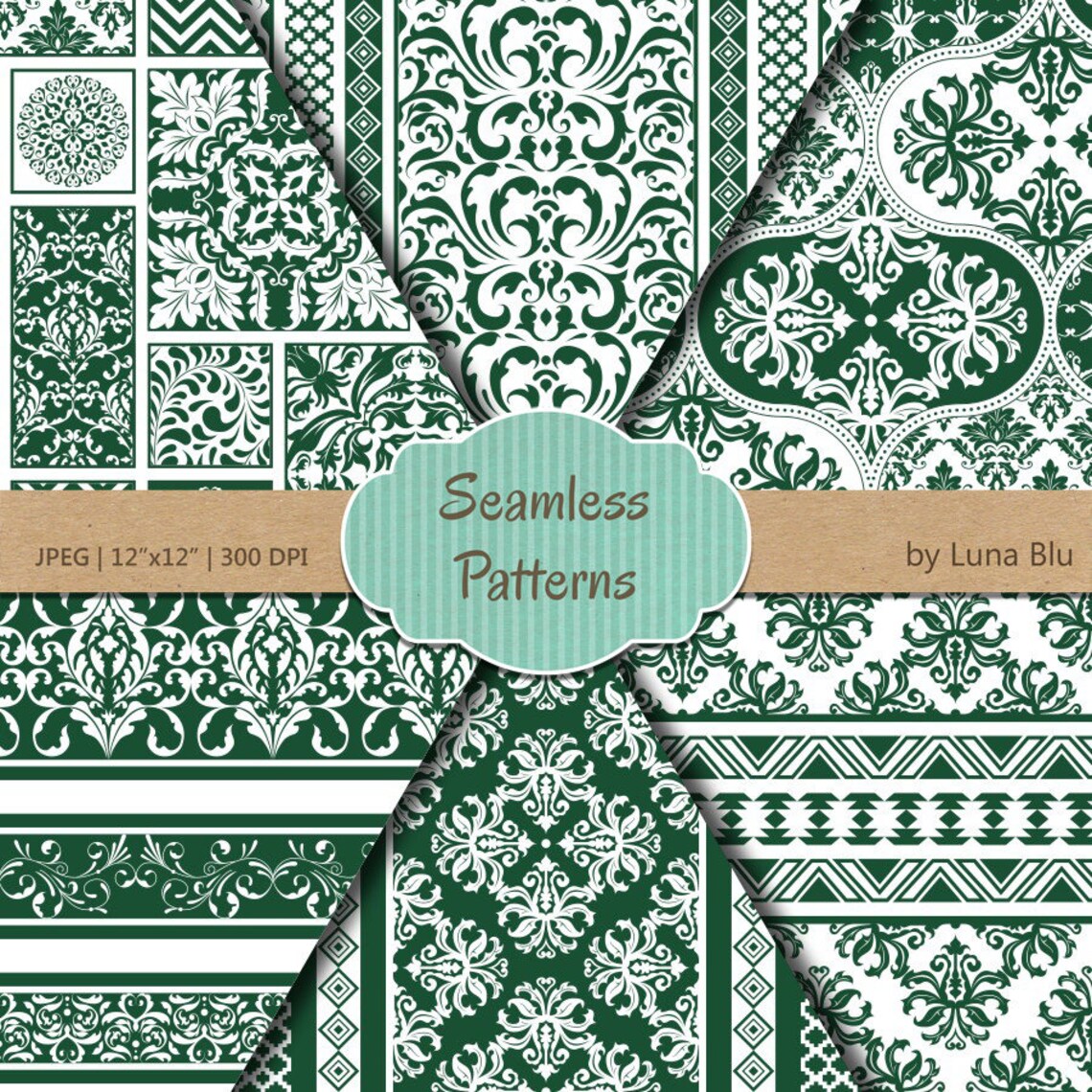 Green Scrapbook Paper: Green Seamless Patterns | Etsy