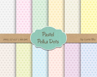 Pastel Polka Dot Digital Paper Pack: Scrapbook Backgrounds (12x12, 300dpi)