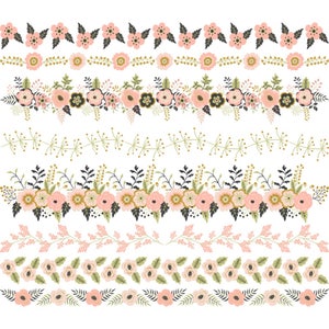 May include: A set of eight floral borders with pink flowers, green leaves, and black stems. The borders are perfect for adding a touch of elegance to any project.